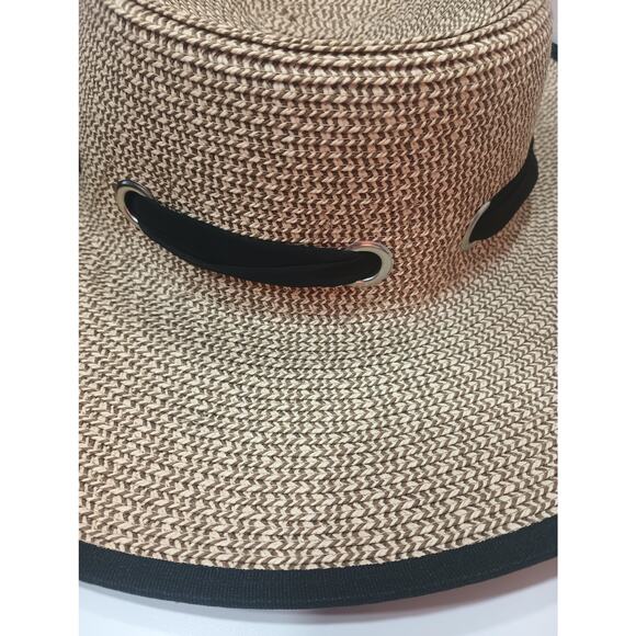 RIMA SMX BEACH WORLD 100% STRAW HAT FLOPPY WIDE BRIM TAN & BLACK - Picture 4 of 5